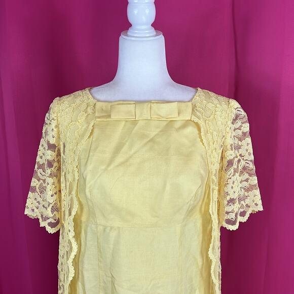 Vintage 60s unbranded buttercup yellow and lace jacket evening maxi dress, m - Picture 3 of 9